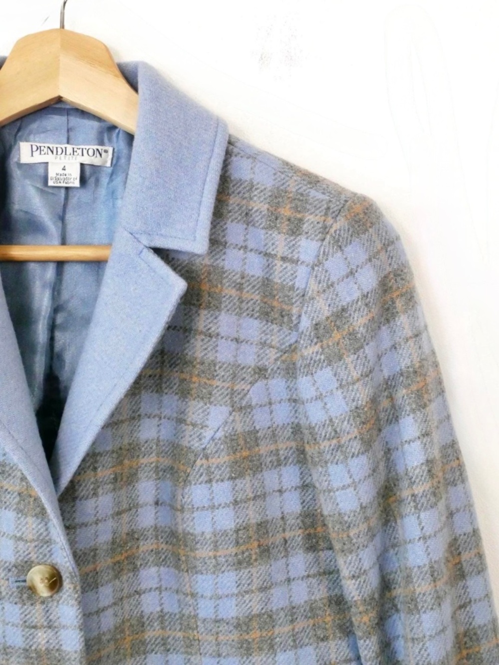 Vintage Pendleton Petite Blue Plaid Wool Blazer